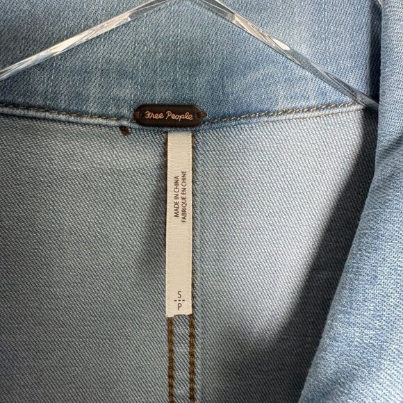 Free People Lennox Skinny Fit Denim Zip Front Jumpsuit Size Small Light Blue - Picture 7 of 12